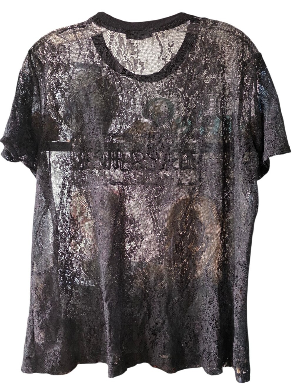 Love Peace & Lazy Days Black Lace Sheer Short Sleeve Top Size Medium - Picture 3 of 9